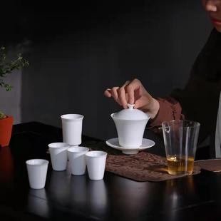 家用轻奢高档白瓷盖碗会客泡茶杯礼盒定制 羊脂玉功夫茶具套装