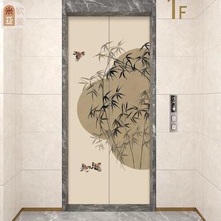 磁吸电梯门贴纸中式简约高级入户玄关装饰画环保PVC防水加厚定制
