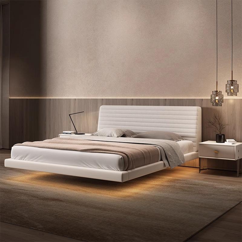 朴笙记罗杰床简约现代磨砂布轻奢气压意式极简储物布艺榉木排骨架