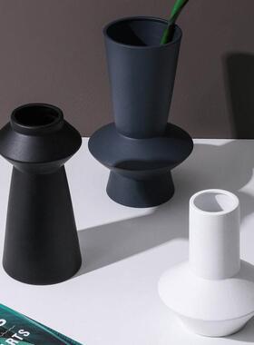 北欧风格陶瓷花瓶现代简约灰白色 INS工业风客厅电视柜水培插花瓶