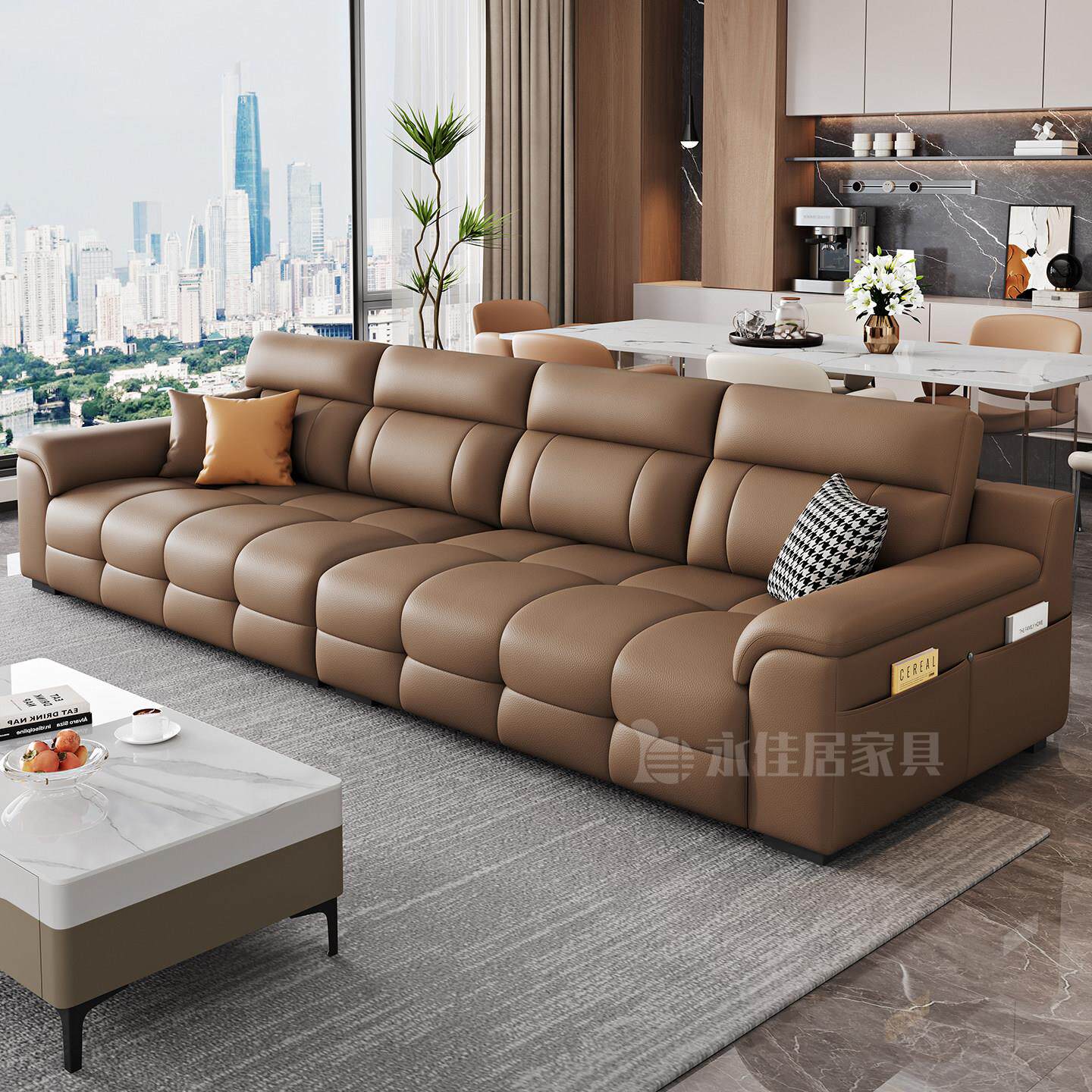 粤佳居政府34人位补贴小户型沙发客厅2025款劳伦斯猫抓皮真皮沙发
