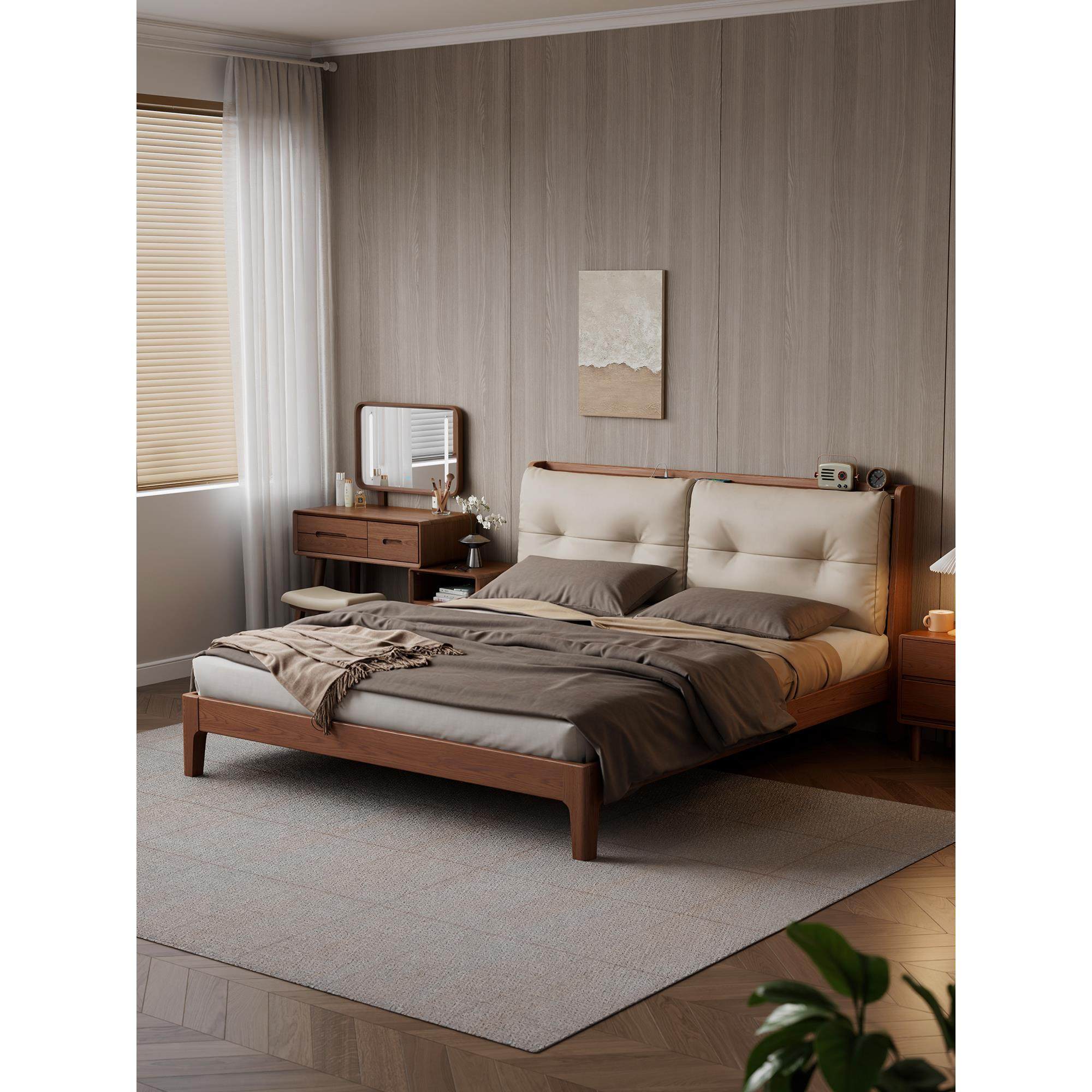 冬木实木床软包床1米8双人床主卧意式轻奢大床卧室家用1米5单人床