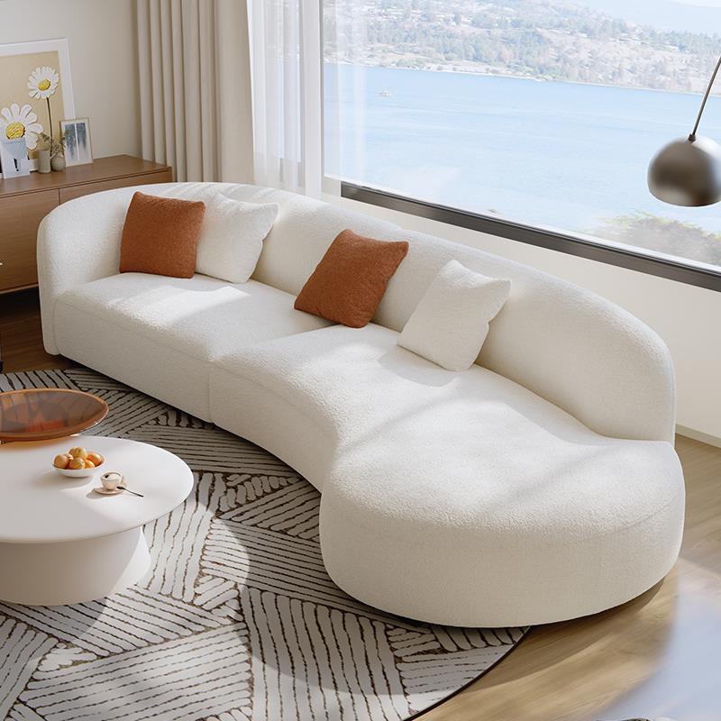 政府补贴意式极简羊羔绒月亮布艺沙发小户型客厅贵妃转角弧形沙发