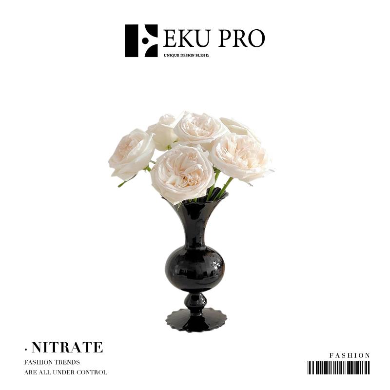 EKU PRO·黑硝·法式中古黑色花瓶客厅玻璃插花摆件 | Nitrate