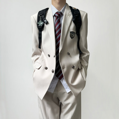 木村叔dk日系西装制服男米白色青少年高中生双排扣校供感西服套装