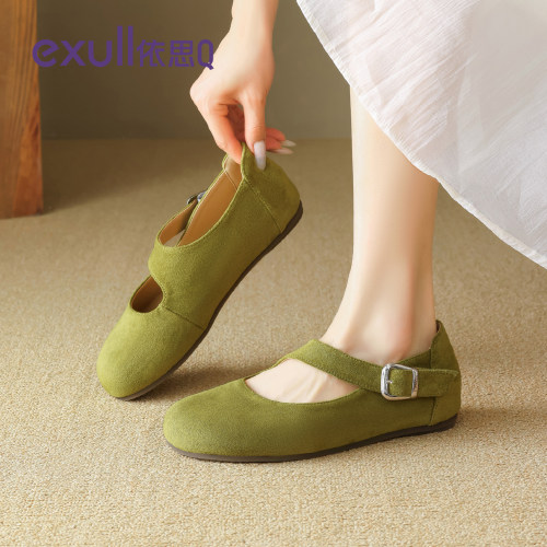 依思q绿色单鞋女2026新款夏季