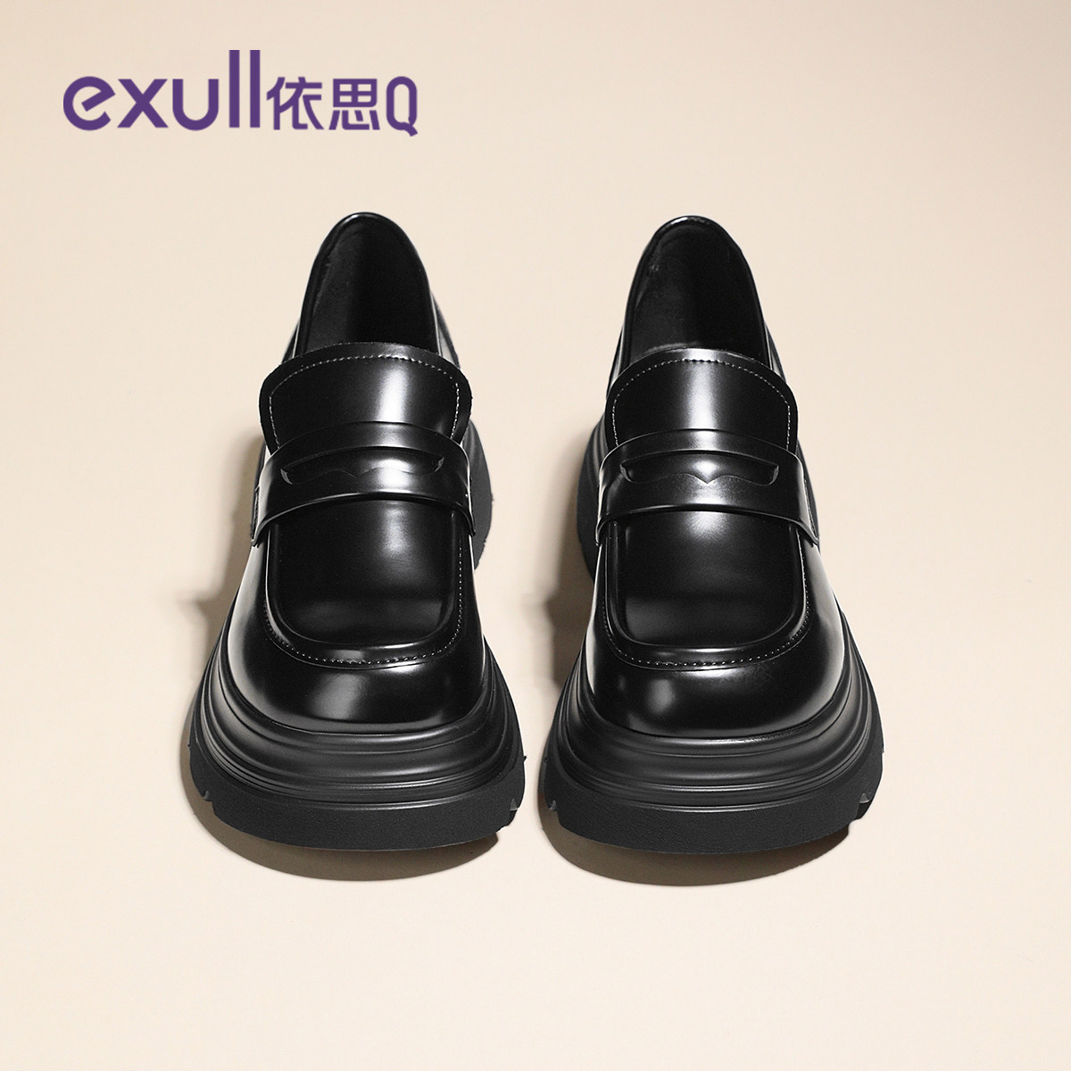 依思q厚底乐福鞋2025新款春季百搭豆豆鞋英伦复古小皮鞋黑色女鞋,女鞋,乐福鞋（豆豆鞋）,淘宝优惠券,粉丝福利购,淘宝优惠卷