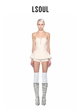LSOUL ECHO SET 白色吊带裙裤设计感束腰修身显瘦A字裙夏