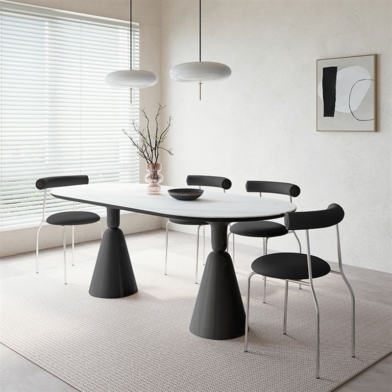 轻奢现代简约法式奶油餐桌餐桌A椅岩板组合小户型家用椭圆形桌子