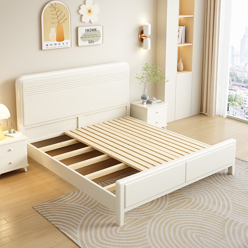 床1.5m白色简约现代卧室气压高z箱抽屉储物经济型1.8米双人实木床