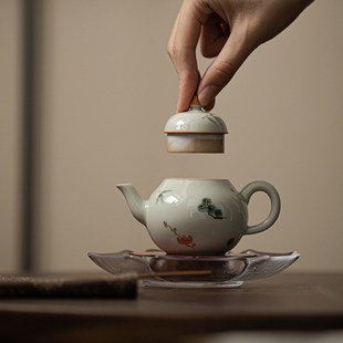 秘青釉手绘茶壶 陶瓷泡茶壶 文人家用泡茶手执壶 球孔过滤X