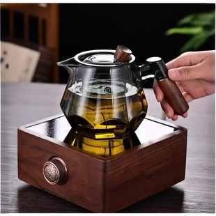 耐高温玻璃泡茶壶耐热玻璃茶C具家用木把茶壶围炉煮茶壶电陶 新款