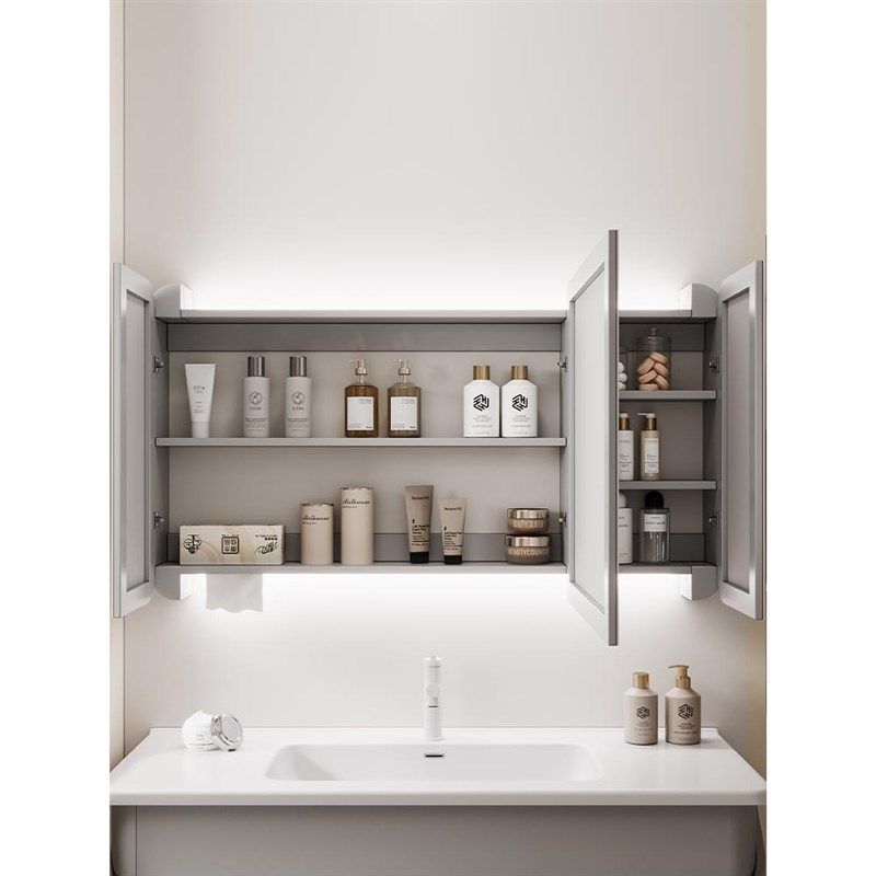 实木圆角智能浴室镜柜单独挂墙式带灯除雾卫生间镜子洗手间置物柜