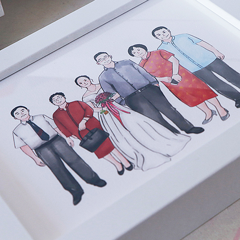 全家福绘画水彩照片转手绘卡通头像定制家人情侣结婚请柬画像礼物