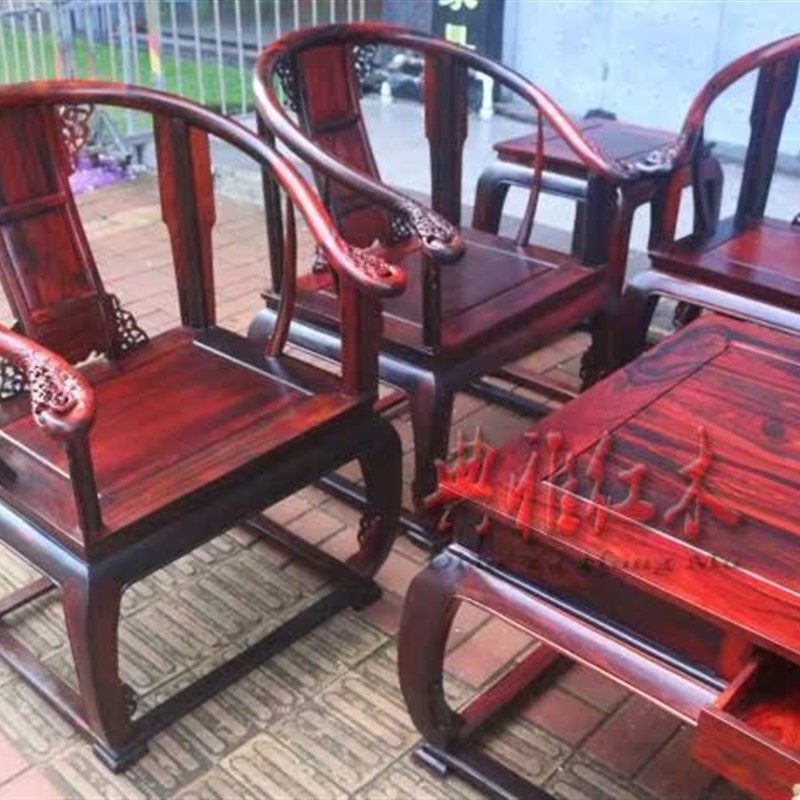 老挝大红酸枝皇宫椅沙发8件套 交趾黄檀客厅沙发组合 红木家具套