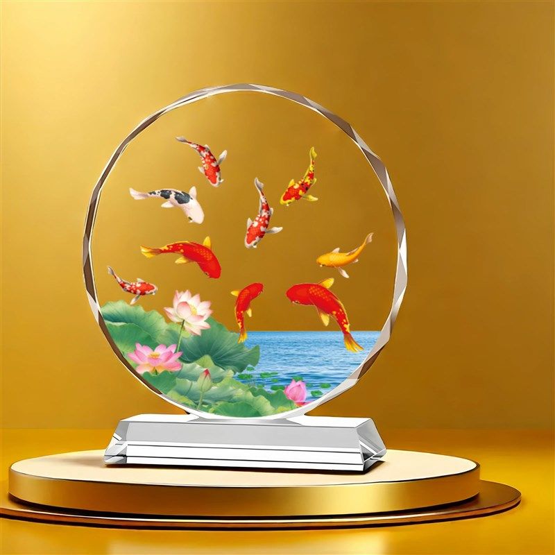 九鱼转运摆件连年有余乔迁开业客厅办公室酒柜水晶摆台,家居饰品,桌面摆件,淘宝优惠券,粉丝福利购,淘宝优惠卷