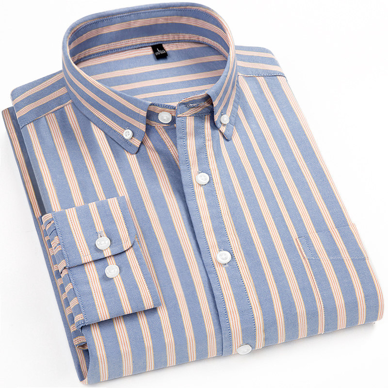 高级感全棉男士长袖直条纹衬衫秋季韩版商务休闲免烫外穿休闲衬衣