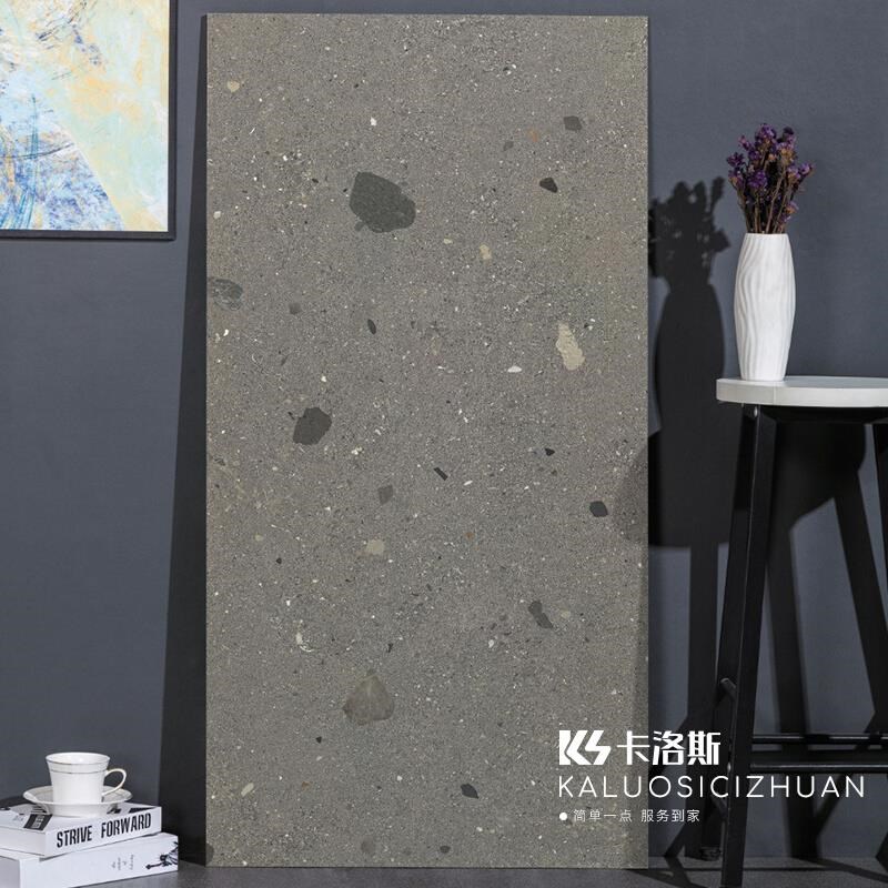 大颗粒水磨石瓷砖600x1200地砖客厅餐厅服装店瓷砖工程灰色仿古砖