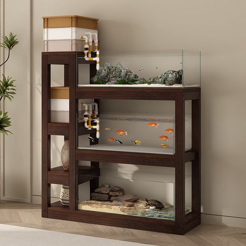 实木花架鱼缸架子家用客厅落地摆放架多层高低错落三层置物架底架
