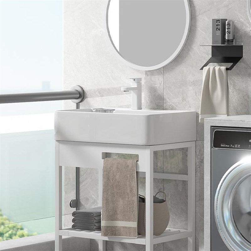 阳台洗衣盆带搓衣板免打孔不锈钢支架一体盆家用落地式陶瓷洗衣池