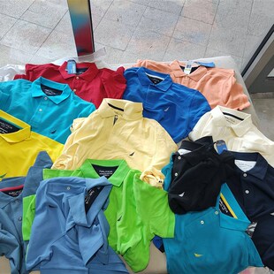 诺帝卡nautica帆船刺绣男朱地棉纯色TH恤男大码商务夏装半袖POLO