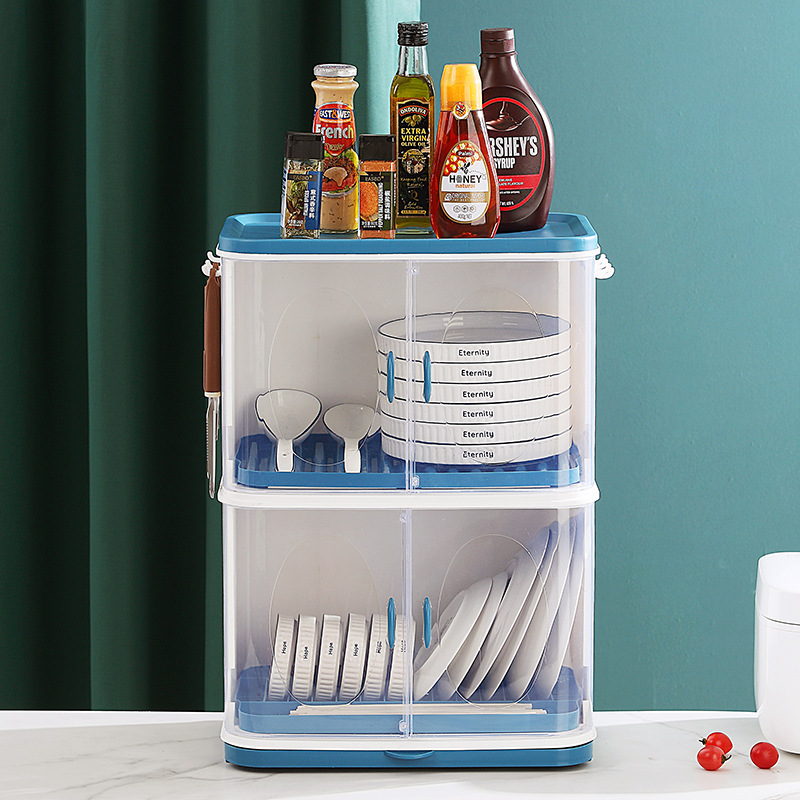 厨房碗架碗筷收纳盒带盖装碗放餐具箱碟盘沥水置物架塑料碗柜家用