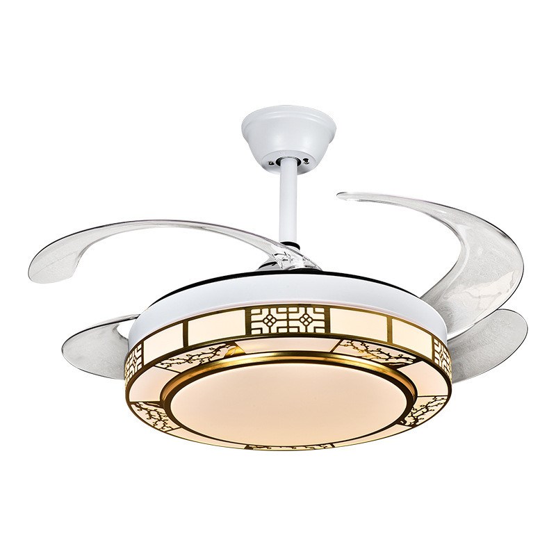 新中式风扇灯隐形吊扇灯客厅餐厅卧室书房餐桌饭厅带电扇一体吊灯