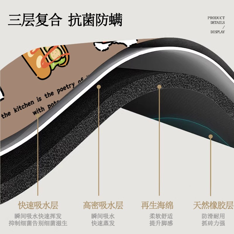 L形厨房地垫整块家用简约厨房脚垫可爱卡通地垫防油可擦免洗耐脏