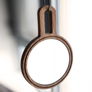 黑胡桃橡木悬挂手柄化妆镜子便携实木手持梳妆美容镜定制LOGO刻字