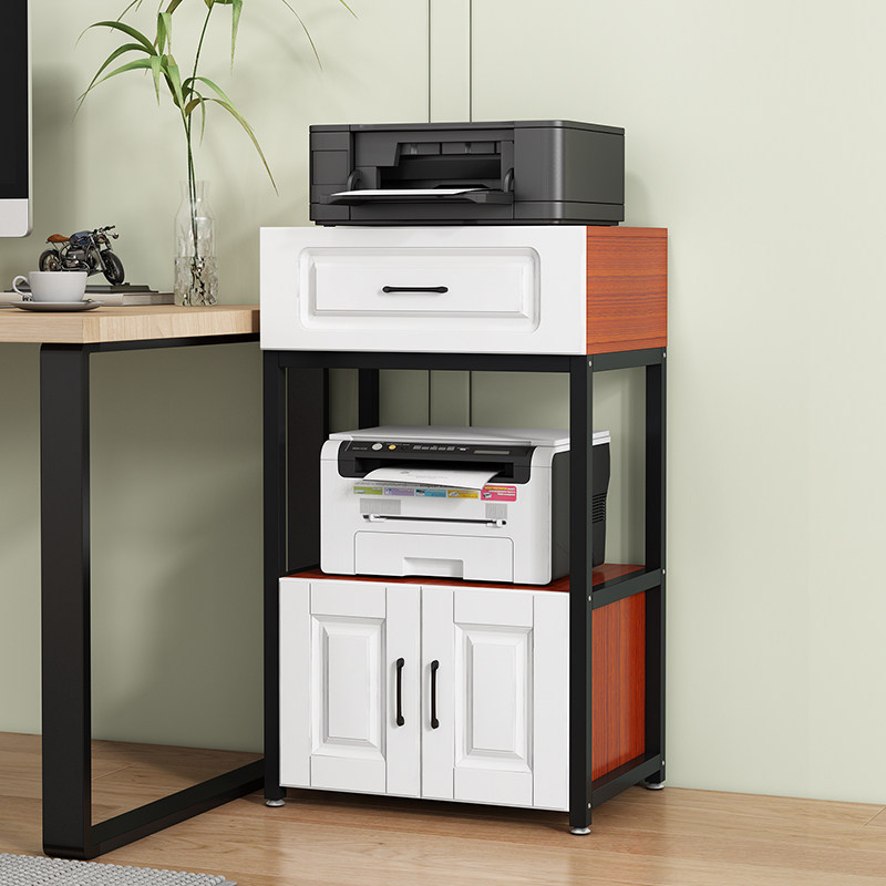 简约打印机架子落地多层桌边放文件的收纳置物架家用带抽屉储物架