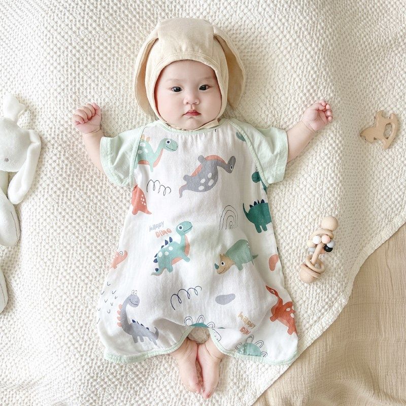 婴儿夏天睡袋薄款宝宝空调房夏季分腿单层纱布儿童竹棉护肚防踢被