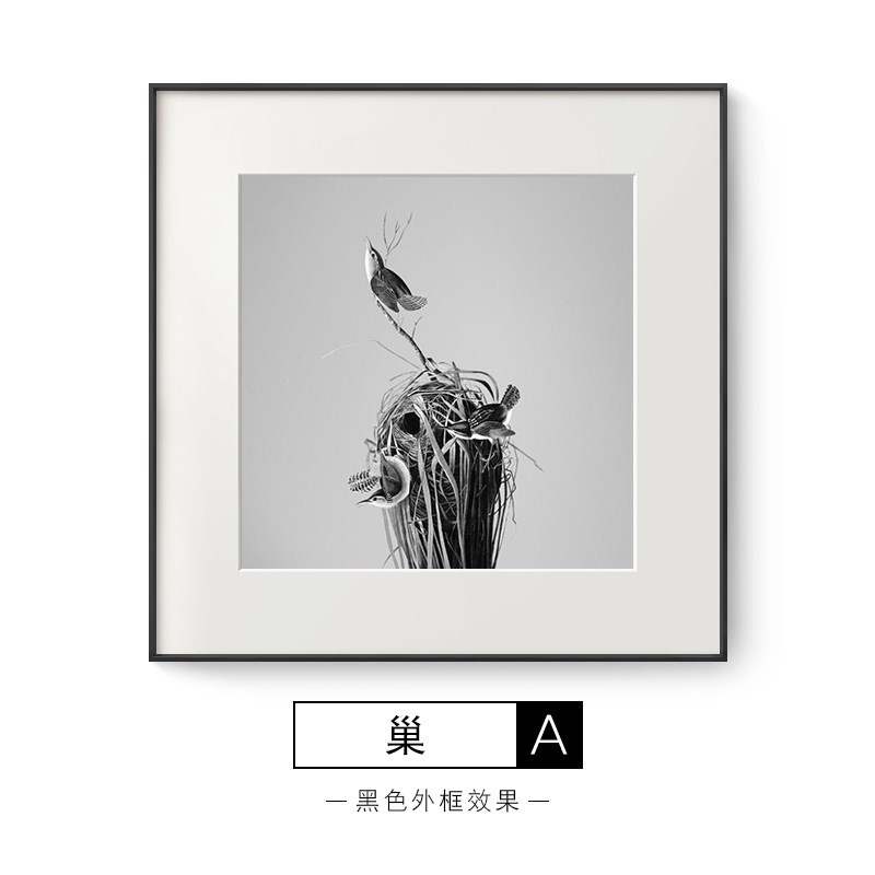中古艺术抽象素描动物餐厅方形装饰画侘寂背景墙卧室艺术卡纸挂画图片