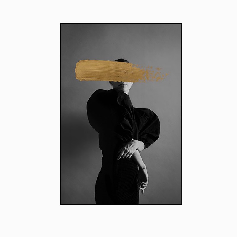 黑白美女玄关装饰画美容院现代抽象人物客厅落地画高级感艺术挂画