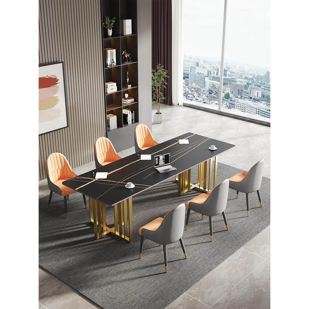 轻奢石板会议桌办公桌简约创意接待洽谈桌椅组合长桌工作台