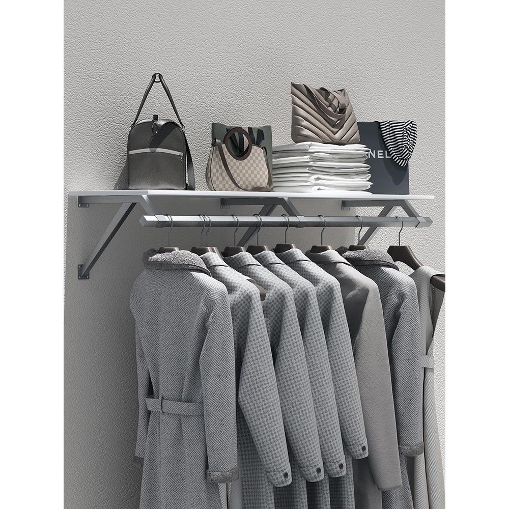 服装店展示架银色壁挂式陈列侧挂服装货架不锈钢上墙挂衣架置物架