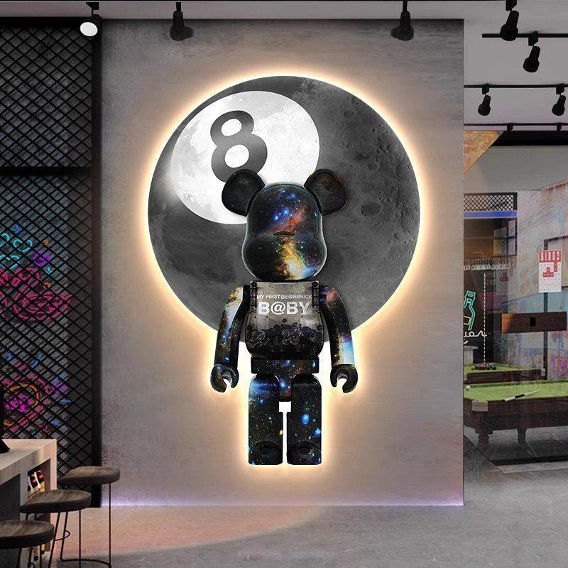 时尚品牌猛熊黑8台球室装饰画8台球厅桌球壁灯造型画背景墙挂画