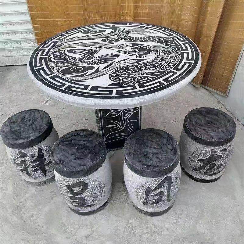 青石石雕石桌石凳庭院花园室外石桌子椅大理石圆桌子家用户外方桌