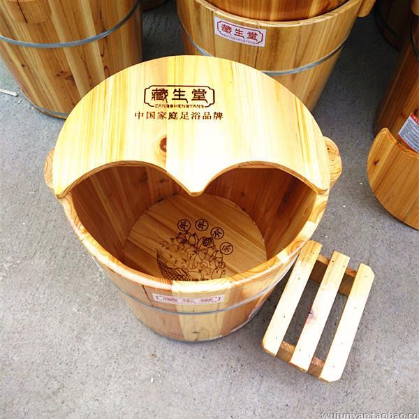 藏生堂包邮带盖带凳子加厚高40CM香杉木泡脚木桶足浴洗脚桶木质盆