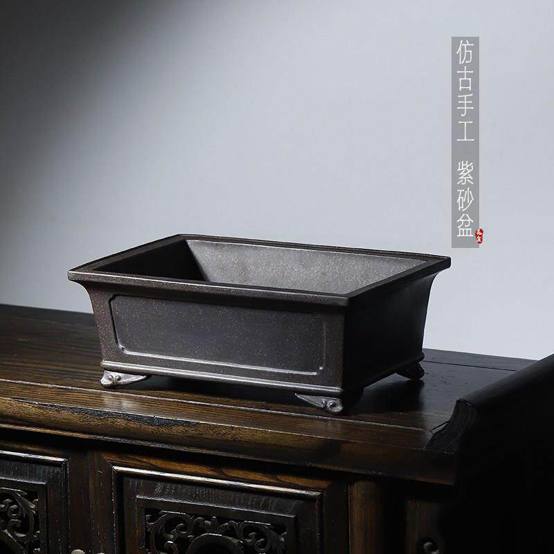 玖紫轩彷古紫砂花盆长方马槽古铜泥兰花盆盆景盆兰花土
