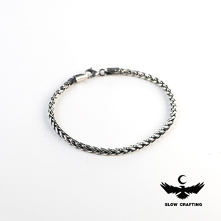 SlowCrafting 925纯银龙骨手链百搭小众做旧古巴链简约复古编织男