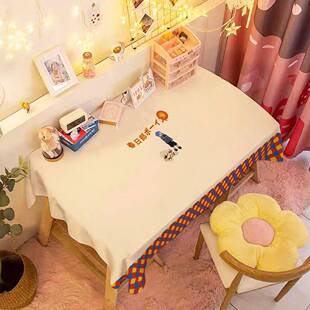 美式条纹桌布宿舍卧室可爱卡通书桌垫写字台布摆摊桌布耐脏餐桌布