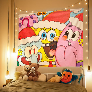 海绵宝宝卡通挂布房间背景布ins风客厅沙发墙面装 饰背景布出租屋