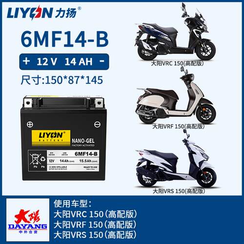 大阳VRC150 VRF150 VRS150(高配版)大阳150踏板摩托车电瓶力扬