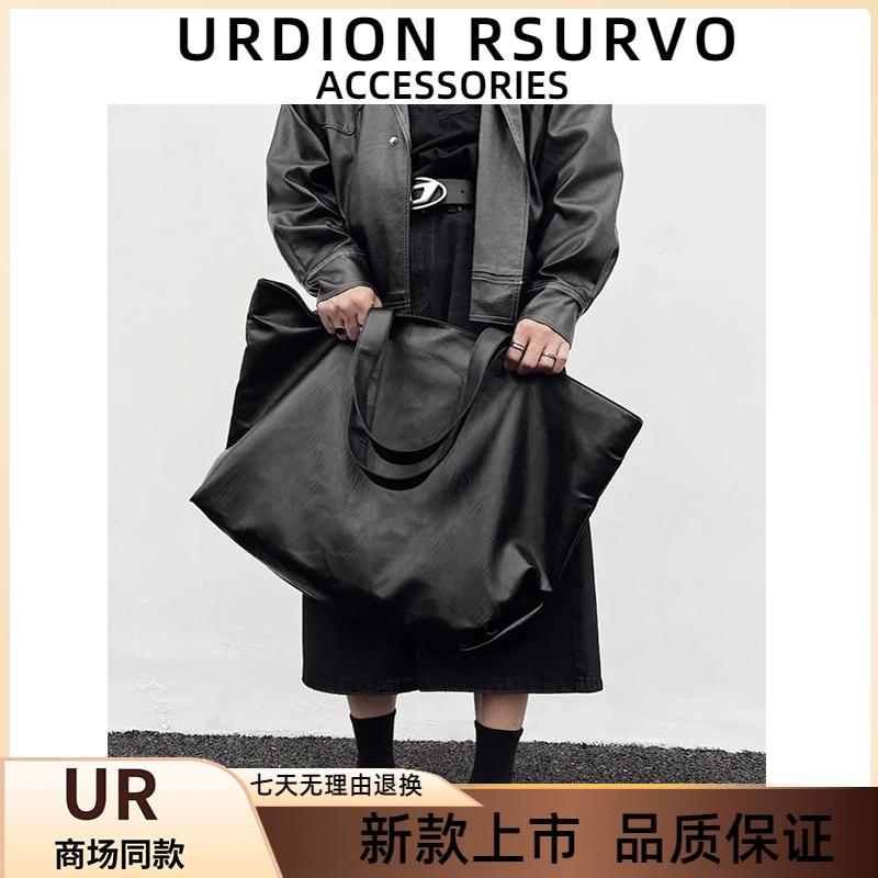 UR2025新款单肩大容量软皮购物袋简约文艺纯色托特包慵懒风包包