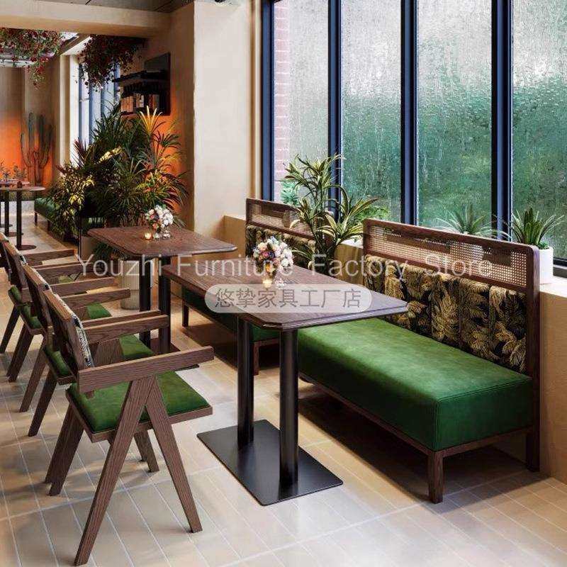 中古风茶楼卡座沙发商用融合餐厅日咖夜酒咖啡厅藤编提花实木桌椅,3C数码配件,USB灯,淘宝优惠券,粉丝福利购,淘宝优惠卷