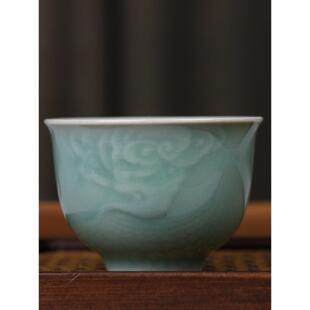 龙泉窑青瓷手工彷古大师杯茶碗功夫茶具祥云杯茶道小茶杯茶杯