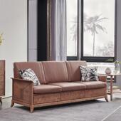 冬夏两用新中式 白蜡木实木三人位沙发现代简约客厅高端家俱套装