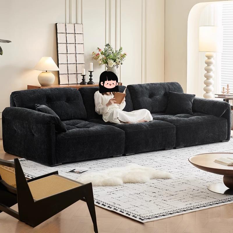2025新款雪尼尔布艺沙发客厅超宽坐深懒人黑色靠背可调节云朵沙发