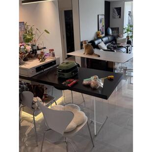 鱼肚白极简岩板岛台餐桌多功能亚克力悬浮餐桌定制小户型客厅吧台