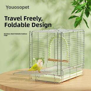 优秀的鹦鹉304不锈钢折叠笼郊游鸟笼虎皮黑色凤凰牡丹运输背包背